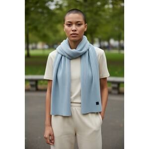 All Saints Wool Blend Scarf Rib Knit Light Blue New